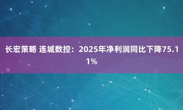 长宏策略 连城数控：2025年净利润同比下降75.11%